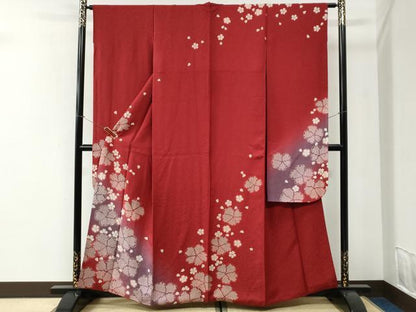平和屋着物●豪華振袖　舞花文　暈し染め　銀通し地　正絹　逸品　CABI2702yc