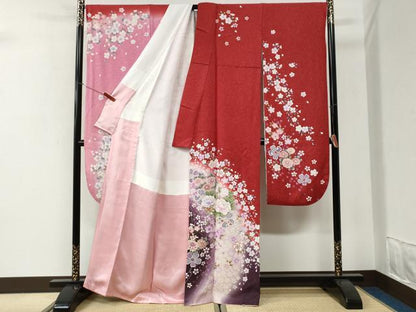 平和屋着物●豪華振袖　牡丹花文　ラメ糸　暈し染め　銀通し地　正絹　逸品　CABI2703yc