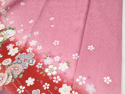 平和屋着物●豪華振袖　牡丹花文　ラメ糸　暈し染め　銀通し地　正絹　逸品　CABI2703yc