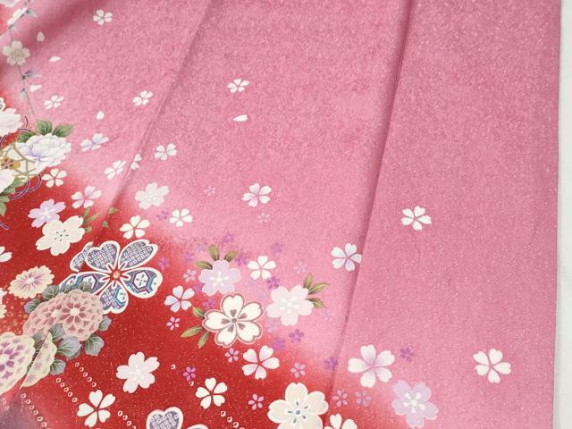 平和屋着物●豪華振袖　牡丹花文　ラメ糸　暈し染め　銀通し地　正絹　逸品　CABI2703yc