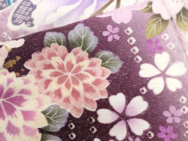 平和屋着物●豪華振袖　牡丹花文　ラメ糸　暈し染め　銀通し地　正絹　逸品　CABI2703yc
