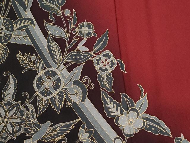 平和屋着物●染色作家　斉藤三才　振袖　三才鳥　花唐草文　暈し染め　金彩　正絹　逸品　CABI2704yc