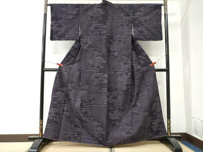 平和屋着物●結城紬　100亀甲　エ霞笹花文　正絹　逸品　CABI2706yc