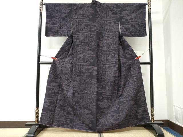平和屋着物●結城紬　100亀甲　エ霞笹花文　正絹　逸品　CABI2706yc