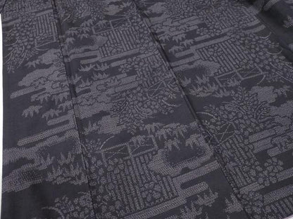 平和屋着物●結城紬　100亀甲　エ霞笹花文　正絹　逸品　CABI2706yc