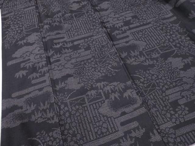 平和屋着物●結城紬　100亀甲　エ霞笹花文　正絹　逸品　CABI2706yc