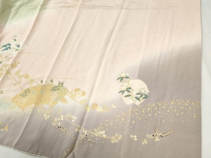 平和屋着物●訪問着　駒刺繍　地紙草花文　暈し染め　金彩　正絹　逸品　CABI2708yc