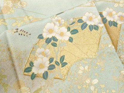 平和屋着物●訪問着　駒刺繍　地紙草花文　暈し染め　金彩　正絹　逸品　CABI2708yc