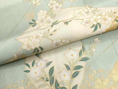 平和屋着物●訪問着　駒刺繍　地紙草花文　暈し染め　金彩　正絹　逸品　CABI2708yc