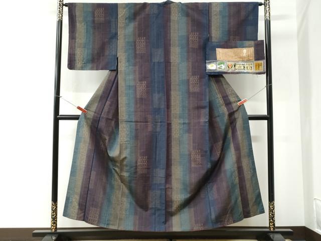 平和屋着物●本場真綿絢結城紬　草木染　短冊吉祥文　証紙付き　正絹　逸品　CABI2712yc