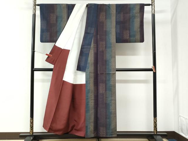 平和屋着物●本場真綿絢結城紬　草木染　短冊吉祥文　証紙付き　正絹　逸品　CABI2712yc