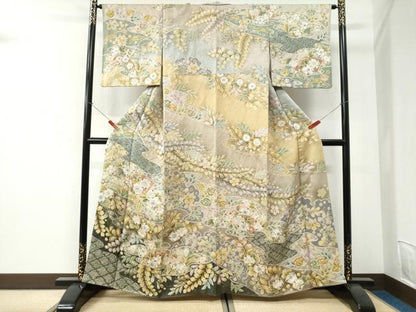 平和屋着物●越後十日町の一流染匠　桐屋・翠山工房　訪問着　辻が花　絞り　金通し地　正絹　逸品　CABI2713yc