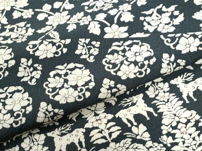 平和屋着物●上質な小紋　鳳凰動物桐花唐草文　紺地　正絹　逸品　CABI2719yc