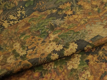 平和屋着物●友禅師・京の名工・伝統工芸士・樽本伊勢蔵　小紋　花松文　反端付き　正絹　逸品　CABI2724yc