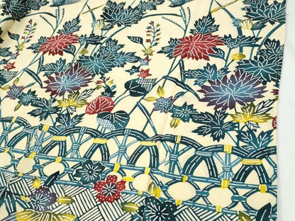 平和屋着物●訪問着　型染め　籬花鳥文　正絹　逸品　CABI2728yc