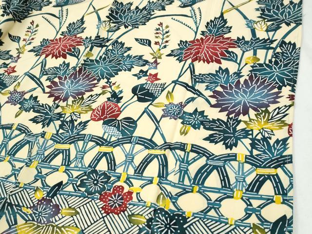 平和屋着物●訪問着　型染め　籬花鳥文　正絹　逸品　CABI2728yc
