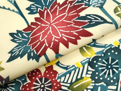 平和屋着物●訪問着　型染め　籬花鳥文　正絹　逸品　CABI2728yc