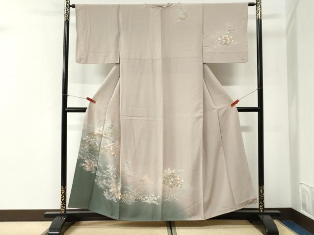 平和屋着物●訪問着　松竹梅風景文　暈し染め　金彩　正絹　逸品　CABI2729yc
