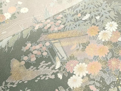 平和屋着物●訪問着　松竹梅風景文　暈し染め　金彩　正絹　逸品　CABI2729yc