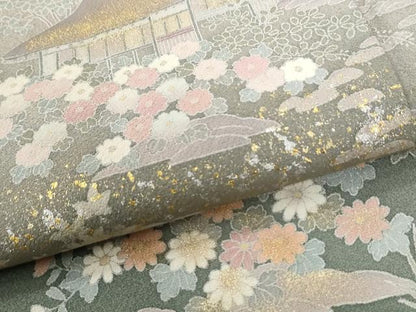 平和屋着物●訪問着　松竹梅風景文　暈し染め　金彩　正絹　逸品　CABI2729yc