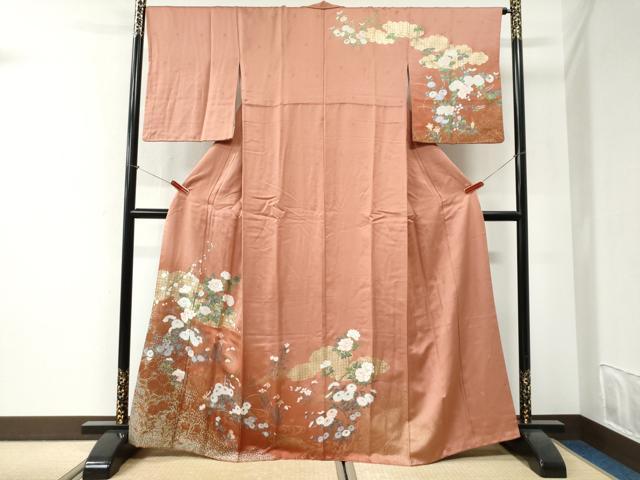 平和屋着物●訪問着　雲取り流水牡丹草花文　暈し染め　金彩　正絹　逸品　CABI2734yc