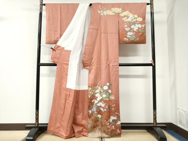 平和屋着物●訪問着　雲取り流水牡丹草花文　暈し染め　金彩　正絹　逸品　CABI2734yc