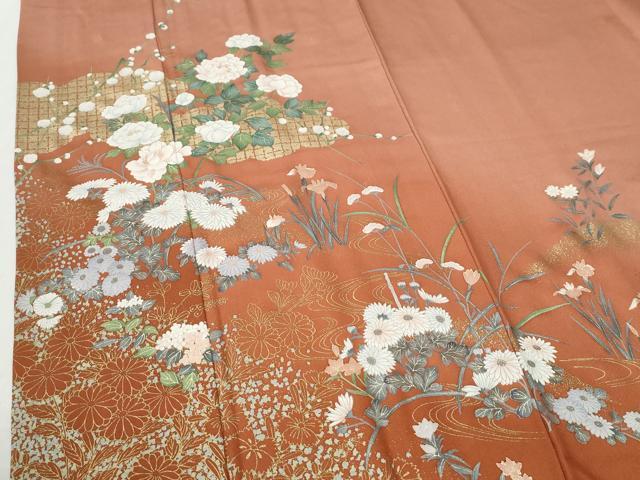 平和屋着物●訪問着　雲取り流水牡丹草花文　暈し染め　金彩　正絹　逸品　CABI2734yc