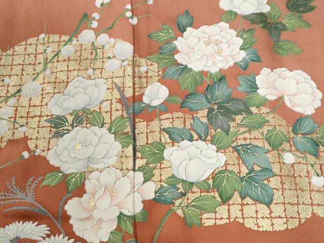 平和屋着物●訪問着　雲取り流水牡丹草花文　暈し染め　金彩　正絹　逸品　CABI2734yc