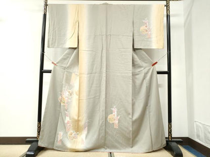 平和屋着物●訪問着　短冊雪輪花蝶文　暈し染め　金彩　正絹　逸品　CABI2737yc