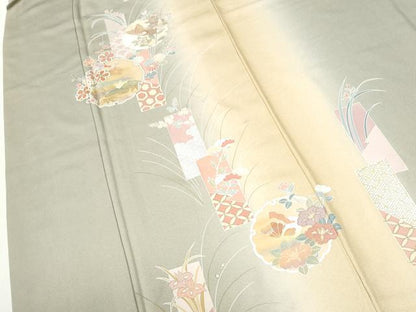 平和屋着物●訪問着　短冊雪輪花蝶文　暈し染め　金彩　正絹　逸品　CABI2737yc