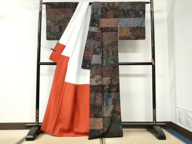 平和屋着物●小千谷紬　百柄　正絹　逸品　未使用　CABI2738yc