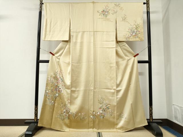 平和屋着物●訪問着　扇面草花文　暈し染め　金彩　正絹　逸品　CABI2739yc