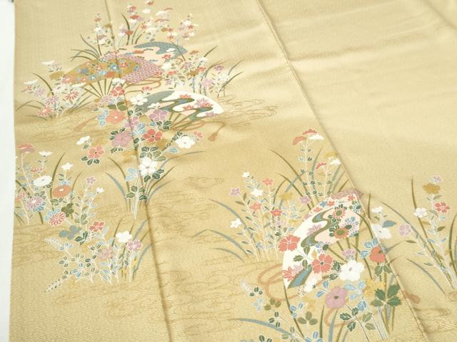 平和屋着物●訪問着　扇面草花文　暈し染め　金彩　正絹　逸品　CABI2739yc