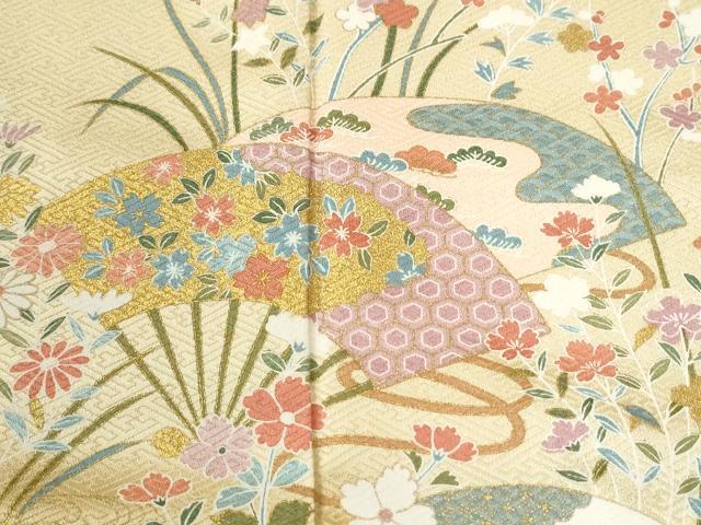 平和屋着物●訪問着　扇面草花文　暈し染め　金彩　正絹　逸品　CABI2739yc