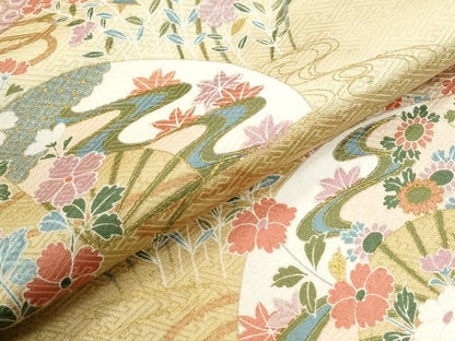 平和屋着物●訪問着　扇面草花文　暈し染め　金彩　正絹　逸品　CABI2739yc