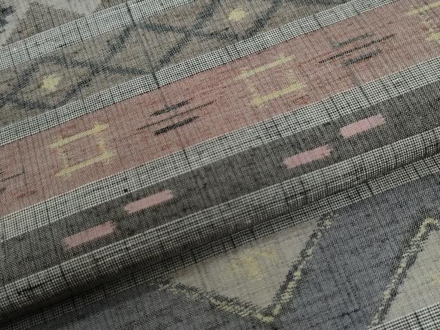 平和屋着物●小千谷紬　横段吉祥花文　証紙付き　正絹　逸品　未使用　CABI2741yc