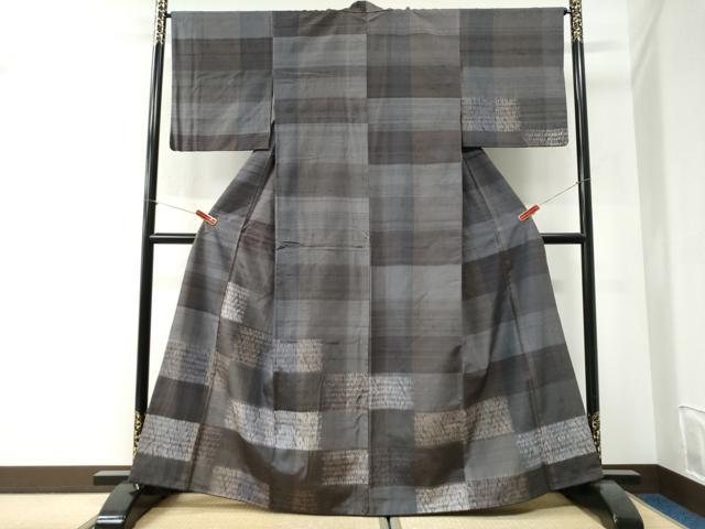 平和屋着物●訪問着　紬地　杢目絞り　変わり市松吉祥文　正絹　逸品　CABI2745yc
