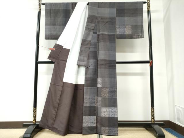平和屋着物●訪問着　紬地　杢目絞り　変わり市松吉祥文　正絹　逸品　CABI2745yc