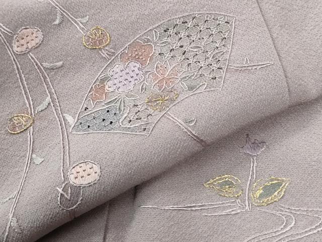 平和屋着物●中国三大刺繍　スワトウ刺繍　総刺繍　訪問着　地紙草花文　金糸　正絹　逸品　CABI2748yc