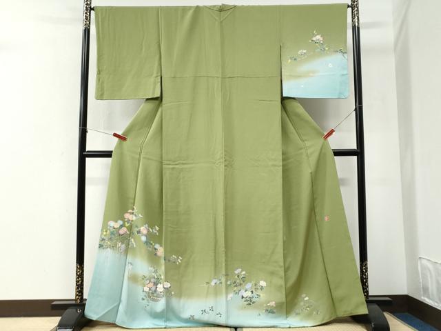 平和屋着物●訪問着　友禅　作家物　枝菊陶器花文　暈し染め　正絹　逸品　CABI2750yc