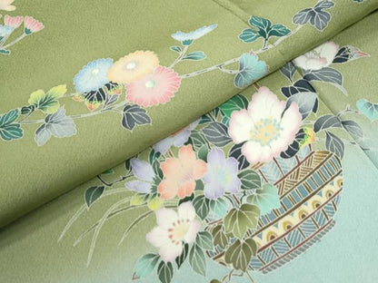 平和屋着物●訪問着　友禅　作家物　枝菊陶器花文　暈し染め　正絹　逸品　CABI2750yc