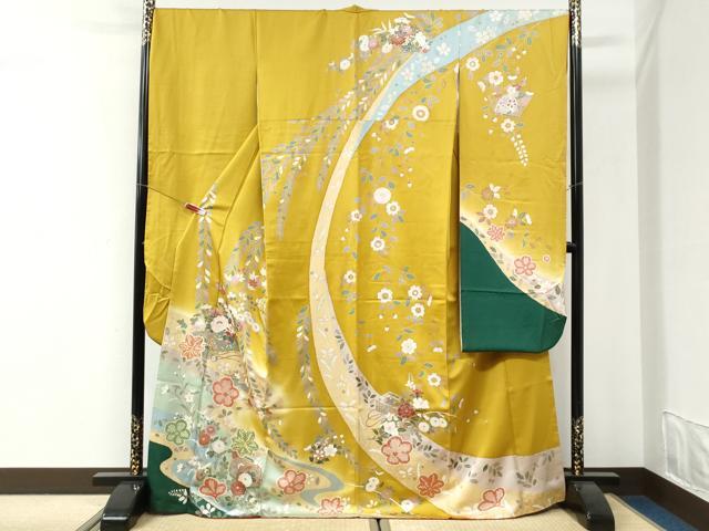 平和屋着物●豪華振袖　駒刺繍　文箱草花文　暈し染め　金彩　正絹　逸品　CABI2751yc