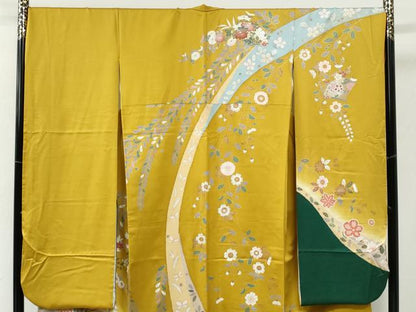 平和屋着物●豪華振袖　駒刺繍　文箱草花文　暈し染め　金彩　正絹　逸品　CABI2751yc