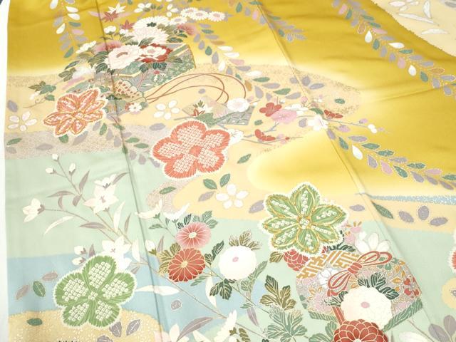 平和屋着物●豪華振袖　駒刺繍　文箱草花文　暈し染め　金彩　正絹　逸品　CABI2751yc