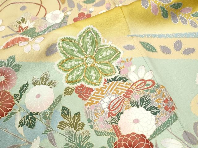 平和屋着物●豪華振袖　駒刺繍　文箱草花文　暈し染め　金彩　正絹　逸品　CABI2751yc