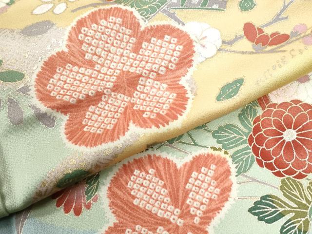 平和屋着物●豪華振袖　駒刺繍　文箱草花文　暈し染め　金彩　正絹　逸品　CABI2751yc
