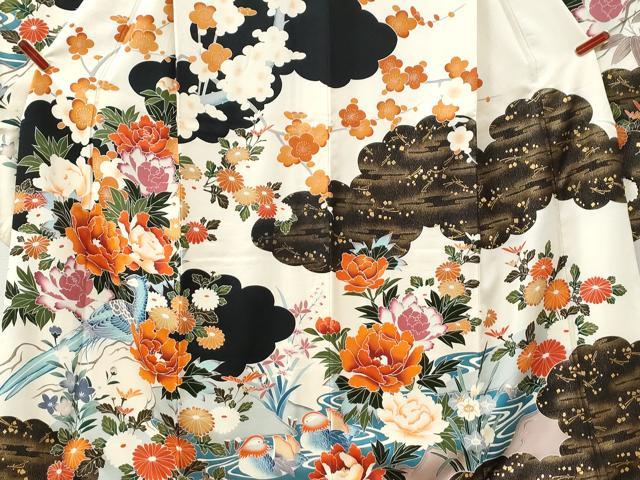 平和屋着物●豪華振袖　友禅　雲取り尾長鳥鴛鴦牡丹花文　金彩　正絹　逸品　CABI2756yc