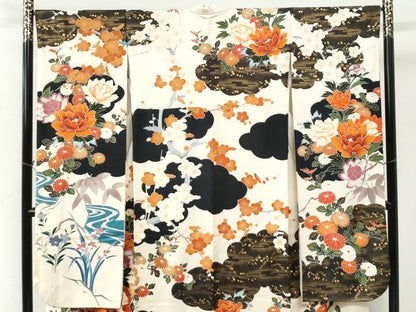 平和屋着物●豪華振袖　友禅　雲取り尾長鳥鴛鴦牡丹花文　金彩　正絹　逸品　CABI2756yc