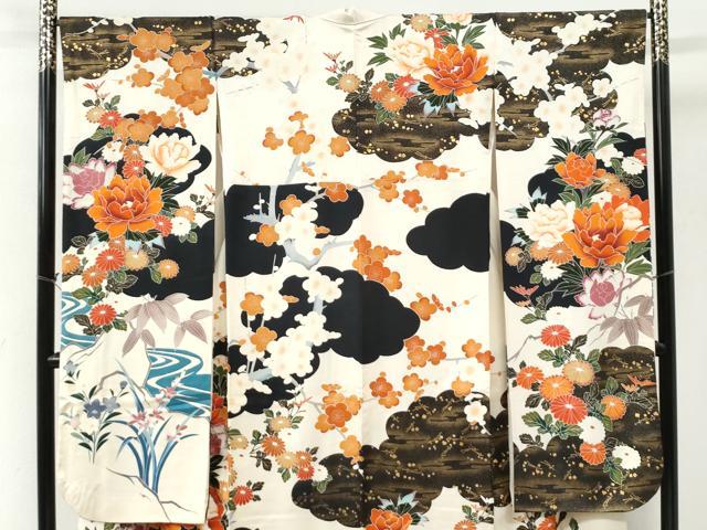 平和屋着物●豪華振袖　友禅　雲取り尾長鳥鴛鴦牡丹花文　金彩　正絹　逸品　CABI2756yc