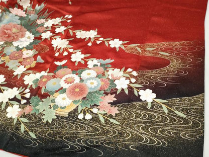平和屋着物●豪華振袖　駒刺繍　牡丹花車文　暈し染め　銀通し地　正絹　逸品　CABI2758yc